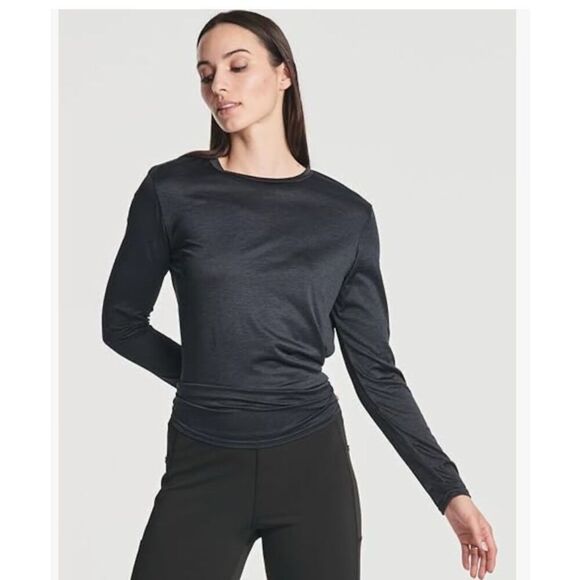 NEW~ Real Essentials Dry-Fit Long Sleeve  Tie Back Open Back Crop Top Athletic 2 - Picture 3 of 4